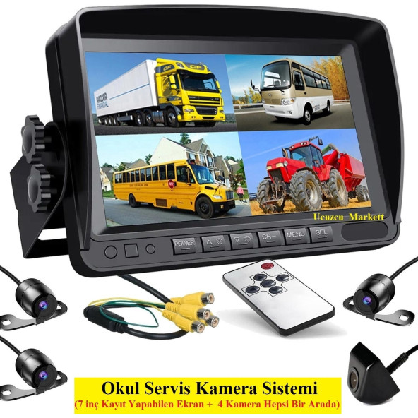 Okul Servis Kamera Sistemi (7 Inç Kayıt Yapabilen Ekran + 4 Kamera Hepsi Bir Arada) ürün görseli 1
