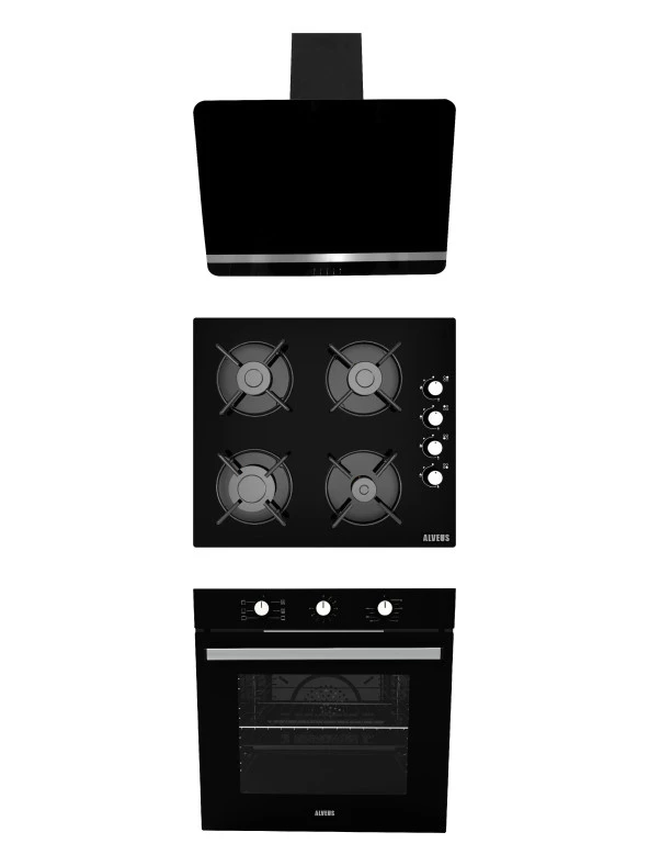 ALVEUS NEW 614 SİYAH CAM 3LÜ ANKASTRE SET (BİNDESİT-GLS640-MFA614) ürün görseli 1