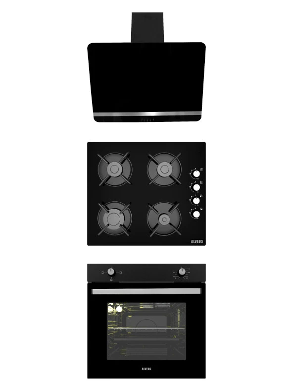 Alveus New 604 Sıyah Cam 3Lu Ankastre Set (Bindesıt-Gls640-Mfa604) ürün görseli 1