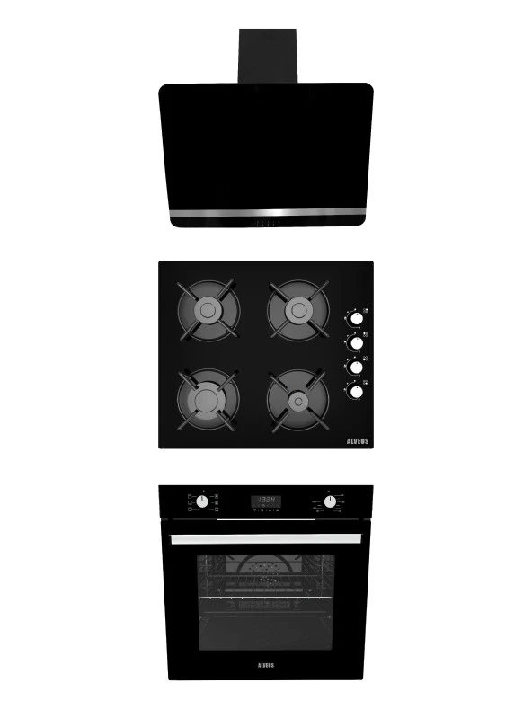 ALVEUS NEW 627 SİYAH CAM 3LÜ ANKASTRE SET (BİNDESİT-GLS640-MFA627) ürün görseli 1