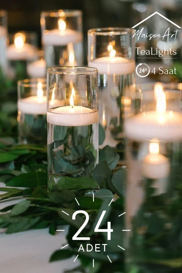 Float | Beyaz 24 Adet Yüzen Mum | 4 Saat Yanan Tea Light Mum | Kokusuz Terapi Mumu ürün görseli 1