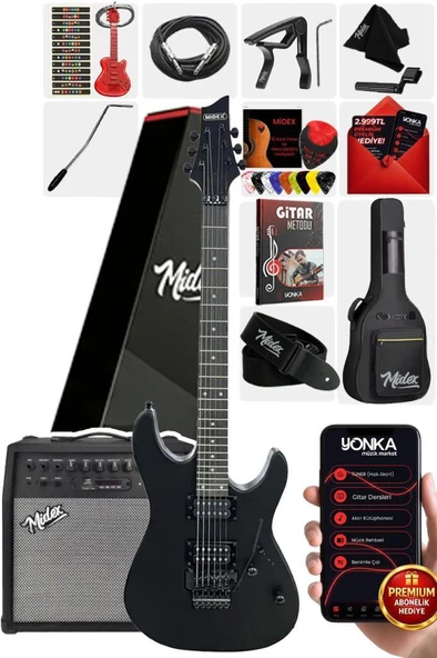 Midex GRX-300-50-AMP Profesyonel Elektro Gitar Seti 50 Watt Gainli Şarjlı Bluetooth'lu Amfi ve Full Set ürün görseli 1