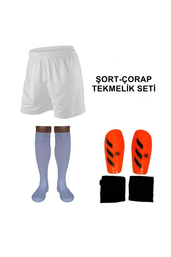 Mugesporgiyim Lüx Beyaz Futbol  Şort Çorap Tekmelik Seti ürün görseli 1