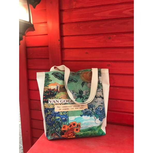 Van Gogh Kanvas Çanta Metal Çıtçıtlı Yıkanabilir Bez Çanta ürün görseli 1