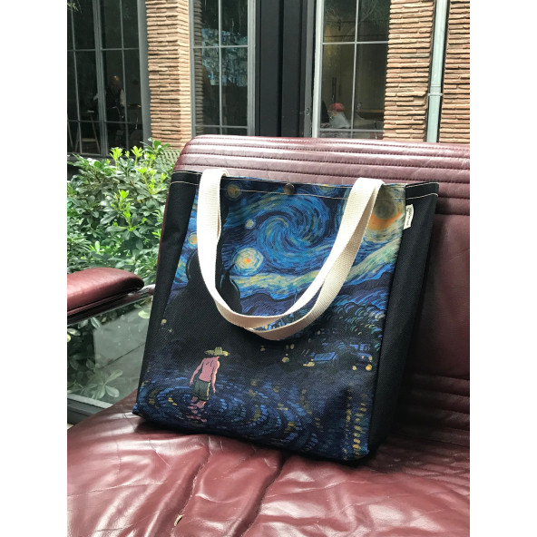 Körüklü Kanvas Bez Çanta Van Gogh Yıkanabilir ürün görseli 1