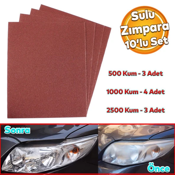 Araç Otomotiv Far Temizle Parlatma İnce Kalın Kum Su Zımpara Kağıt Set 500-1000-2500 Kum (10 Adet) ürün görseli 1