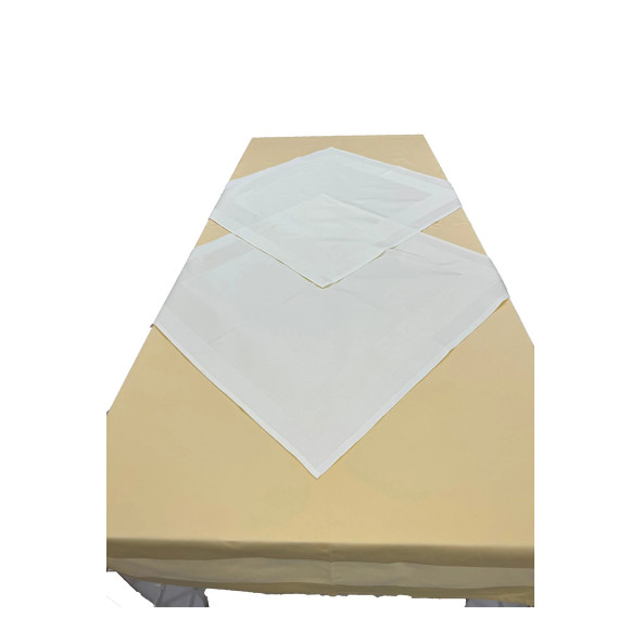 Krem 2 Adet 80cmx80cm ve Sarı 140cmx240cm Çift Kat Pamuklu Atlas Kenarlı Masa Örtüsü 3 lü Set ürün görseli 1