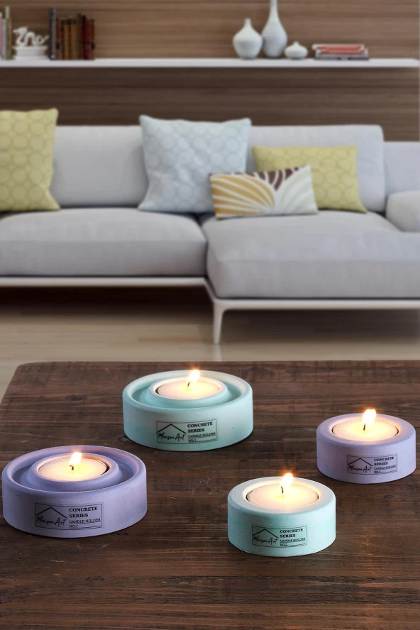 Holder | 4Lü Set Mumluk | Tea Light Mumluk Seti | Lila-Yeşil ürün görseli 1