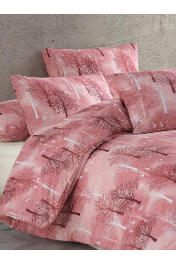 Lotusline Home Bordo Ağaç Desen Tek Kişilik Lüks Pamuklu Nevresim Takımı - Seti ürün görseli 1
