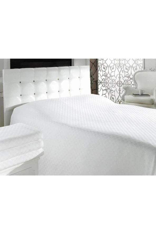 Lotusline Home Dama Desen Pike Tek Kişilik 160x240 Beyaz Yatak Örtüsü ürün görseli 1