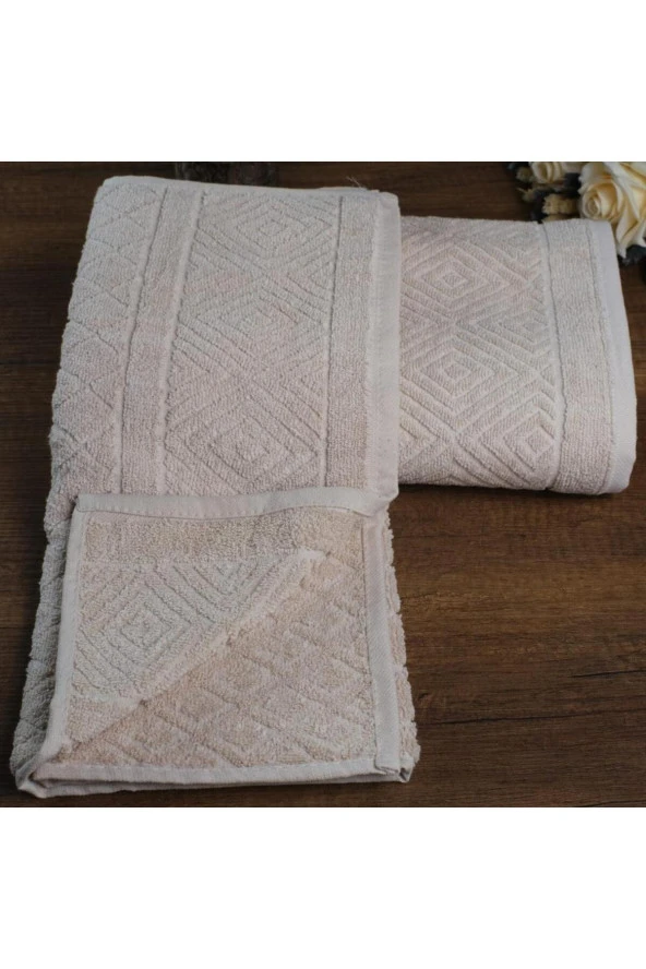 Lotusline | 50x90 + 100x150 Cm | Piramit | %100 Pamuk | 6 renk | 2'li | Banyo Havlusu Seti ürün görseli 1