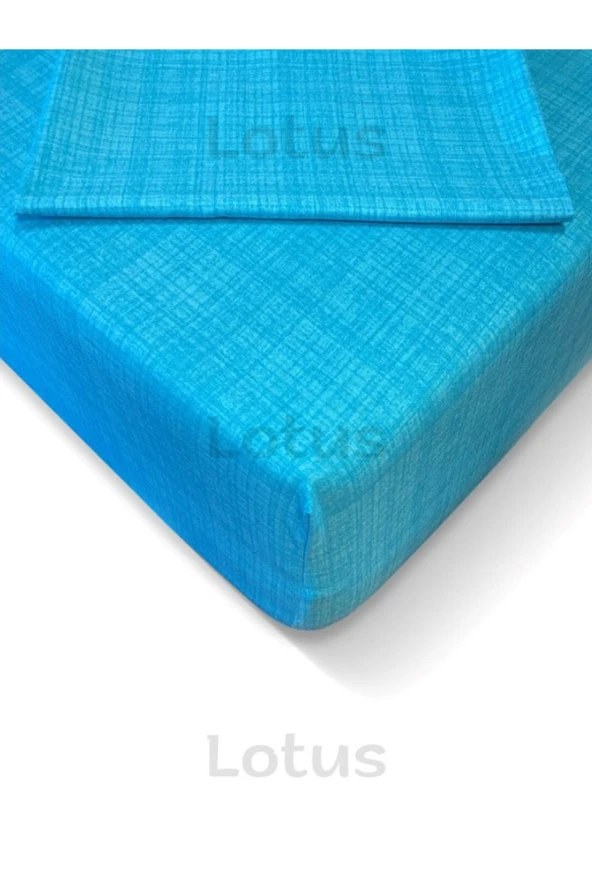 Lotusline Fırça Desen Ranforce Lastikli Fitted Çarşaf Takımı Tek Kişilik Yastıklı Mavi 120x200 ürün görseli 1