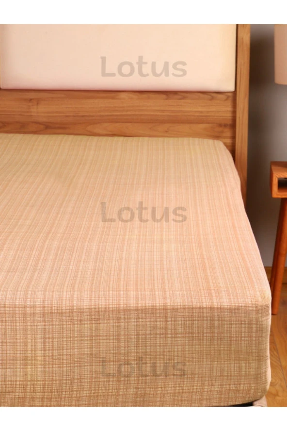 Lotusline Fırça Desen Ranforce Lastikli Fitted Çarşaf Takımı Tek Kişilik Yastıklı Turuncu 120x200 ürün görseli 1