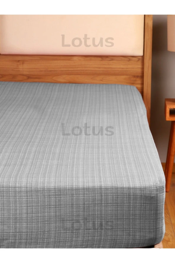Lotusline Fırça Desen Ranforce Lastikli Fitted Çarşaf Takımı Tek Kişilik Yastıklı Gri 120x200 ürün görseli 1