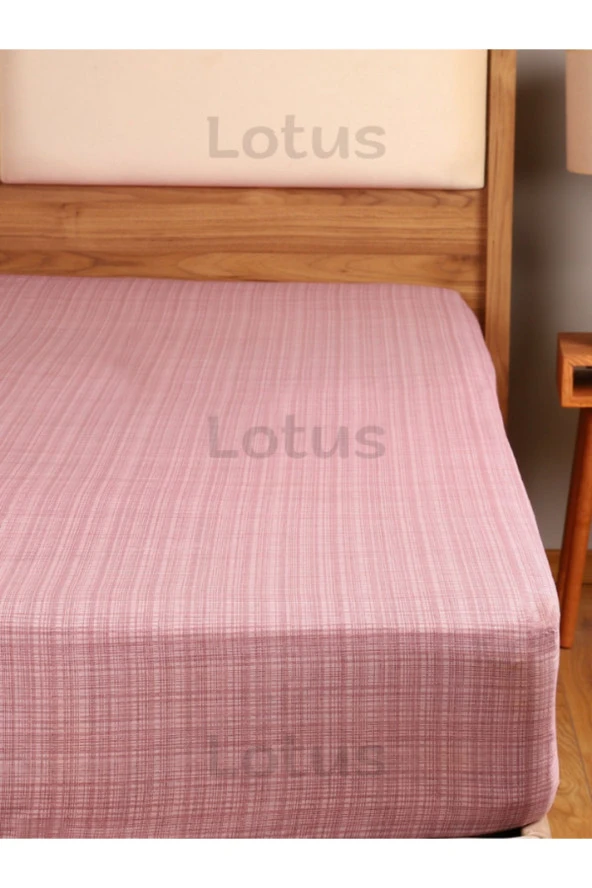 Lotusline Fırça Desen Ranforce Lastikli Fitted Çarşaf Takımı Tek Kişilik Yastıklı Pembe 120x200 ürün görseli 1
