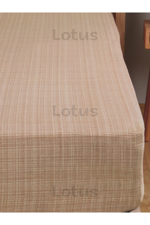 Lotusline Fırça Desen Ranforce Lastikli Fitted Çarşaf Takımı Tek Kişilik Yastıklı Kahverengi 120x200 ürün görseli 1