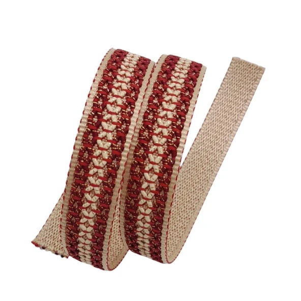 Angel Çanta Aksesuar 3 cm Polyester Kolon Bej Kırmızı Simli 1 Metre ürün görseli 1