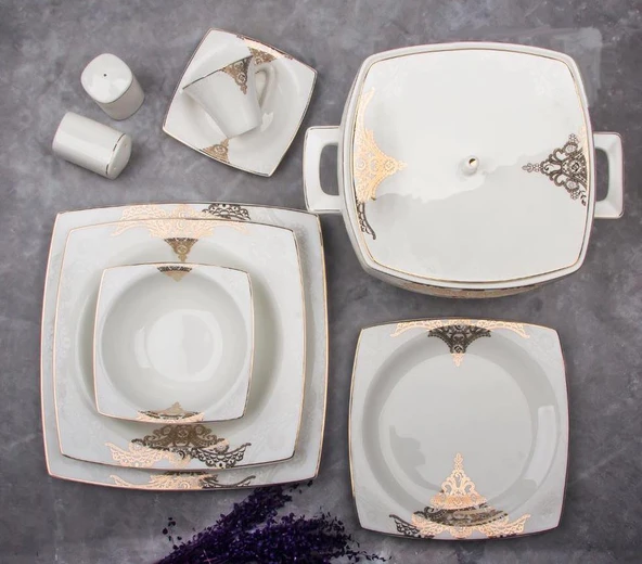 Aryıldız Bone Square Porselen 60 Parça Yemek Takımı - 31023 ürün görseli 1