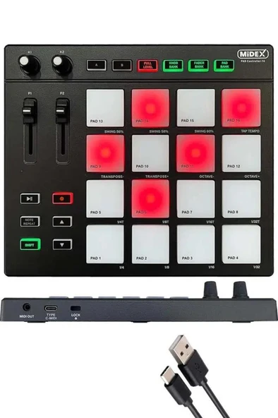 Midex Pad Controller-16 Launchpad Midi Pad Controller (48 Adet Pad Bankası) - Resim 2