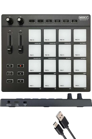 Midex Pad Controller-16 Launchpad Midi Pad Controller (48 Adet Pad Bankası) - Resim 3