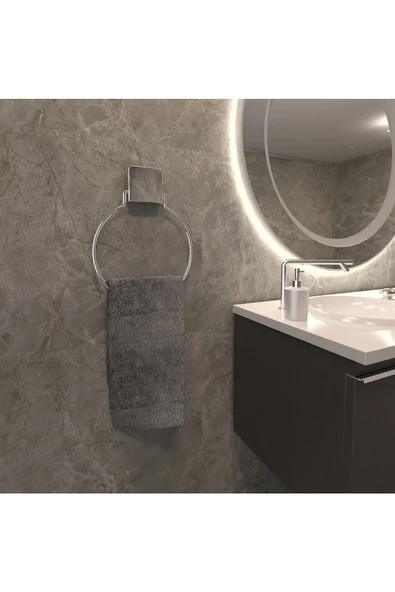 Decorev DC-4779 Dekoratif Yapıştırmalı Banyo Mutfak Metal Yuvarlak Havluluk Askı Krom Pratik Vidasız ürün görseli 1