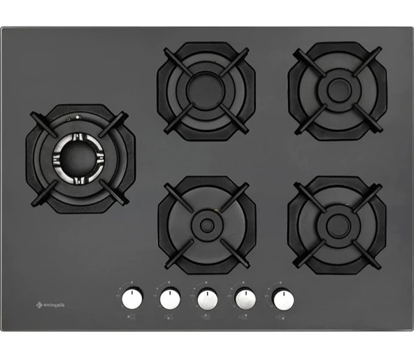 Emnçelik EC-AH 2250 SBW BG 70 Ankastre Gömmeli 70 cm 5 Gözlü Wok'lu Siyah Cam Ocak ürün görseli 1