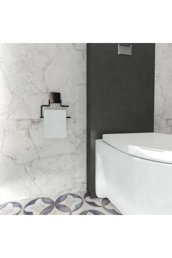 Decorev DC-5056 Dekoratif Siyah Tuvalet Kağıtlık Kapaksız Modern Banyo Aksesuarı Yapışkanlı Siyah ürün görseli 1