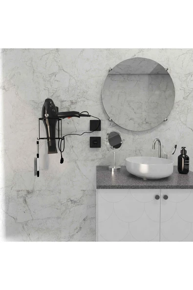 Decorev DC-5119 Dekoratik Siyah Yapıştırmalı Fön Banyo Metal Saç Kurutma  Askısı Vidasız Montaj ürün görseli 1