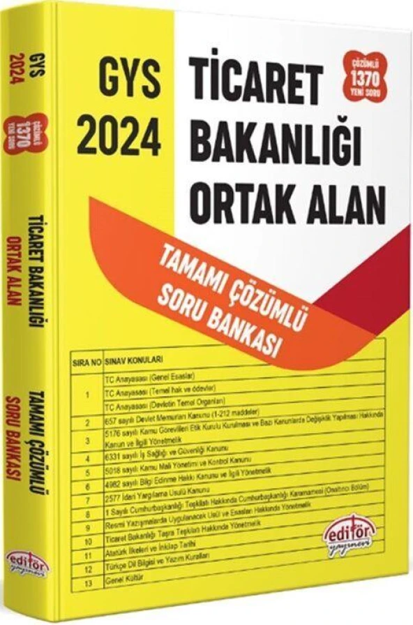 2024 GYS Ticaret Bakanlığı Tüm Kadrolar İçin Tamamı Çözümlü Ortak Alan Soru Bankası Editör Yayınları ürün görseli 1
