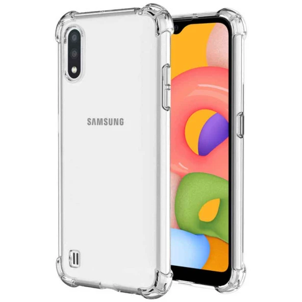 Samsung Galaxy A01 Shock Absorbing Darbe Emicili Şeffaf Silikon Kılıf ürün görseli 1