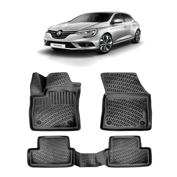 Rizline Renault Megane 4 Sedan 2015+  3D Havuzlu Paspas Siyah ürün görseli 1