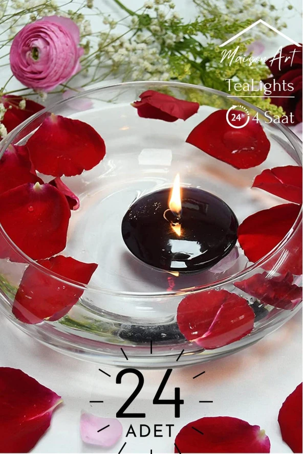 Float | Siyah 24 Adet Yüzen Mum | 4 Saat Yanan Tea Light Mum | Kokusuz Terapi Mumu ürün görseli 1