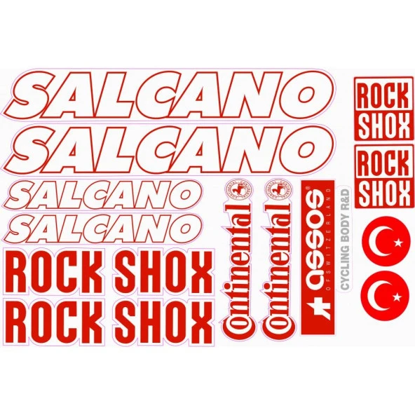 Salcano Bisiklet Sticker Etiket Seti Kırmızı A4 ürün görseli 1