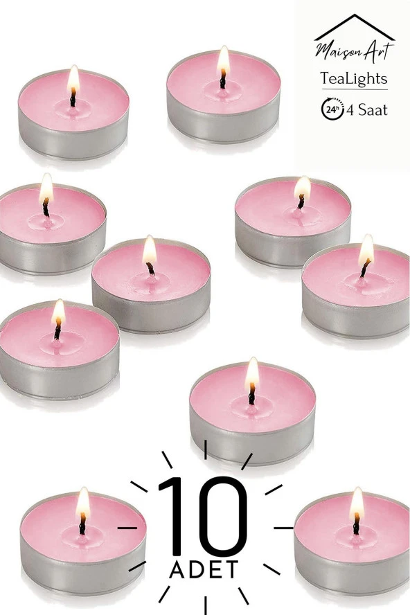 10 Adet | Gül Kokulu Tealight Mum | 4 Saat Yanar | Dekoratif Mumluk Mumu ürün görseli 1