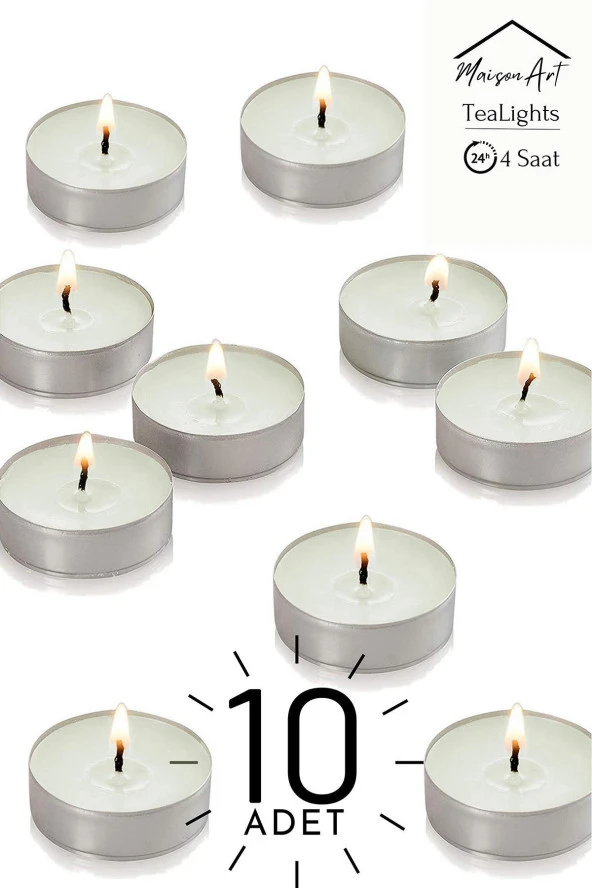 10 Adet | Yasemin Kokulu Tealight Mum | 4 Saat Yanar | Dekoratif Mumluk Mumu ürün görseli 1