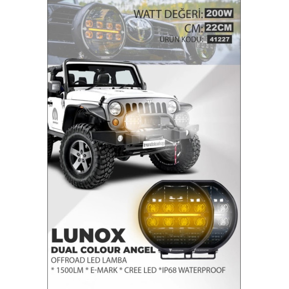 41227 Lunox Dual Colour Cree Angel Led 200W Turuncu Beyaz DRL Mercek Far ürün görseli 1