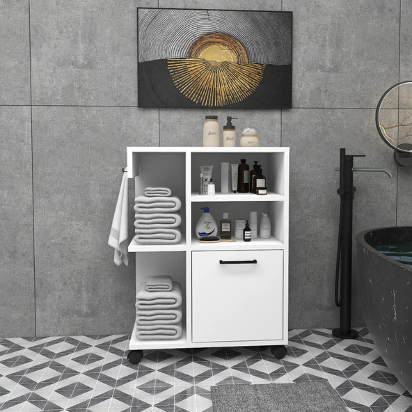 Arnetti Rebusa Banyo Mutfak Dolabı 4 Raflı Tekerlekli Çok Amaçlı Dolap, Ayakkabılık, Beyaz ürün görseli 1