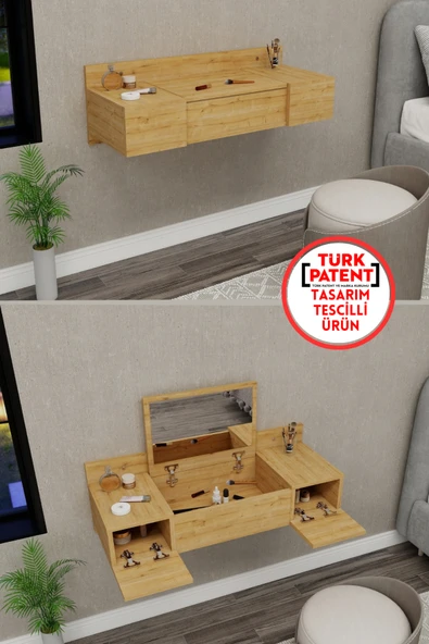 Arnetti Zakkum Aynalı Duvara Monte Makyaj Masası Safirmeşe ürün görseli 1