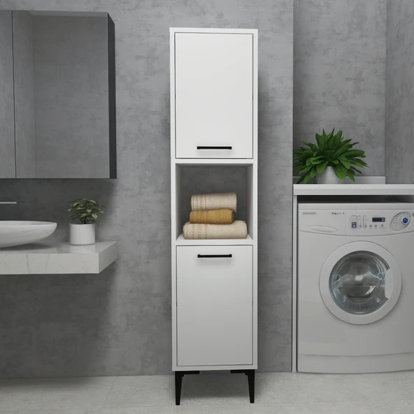 Arnetti Banyo Dolabı 2 Kapaklı 5 Raflı Çok Amaçlı DAMİNOL Banyo Dolabı Beyaz ürün görseli 1