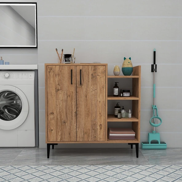 Arnetti Leskar Çok Amaçlı Banyo Dolabı 2 Kapaklı 6 Raflı Çok Amaçlı Dolap, Atlantik Çam ürün görseli 1
