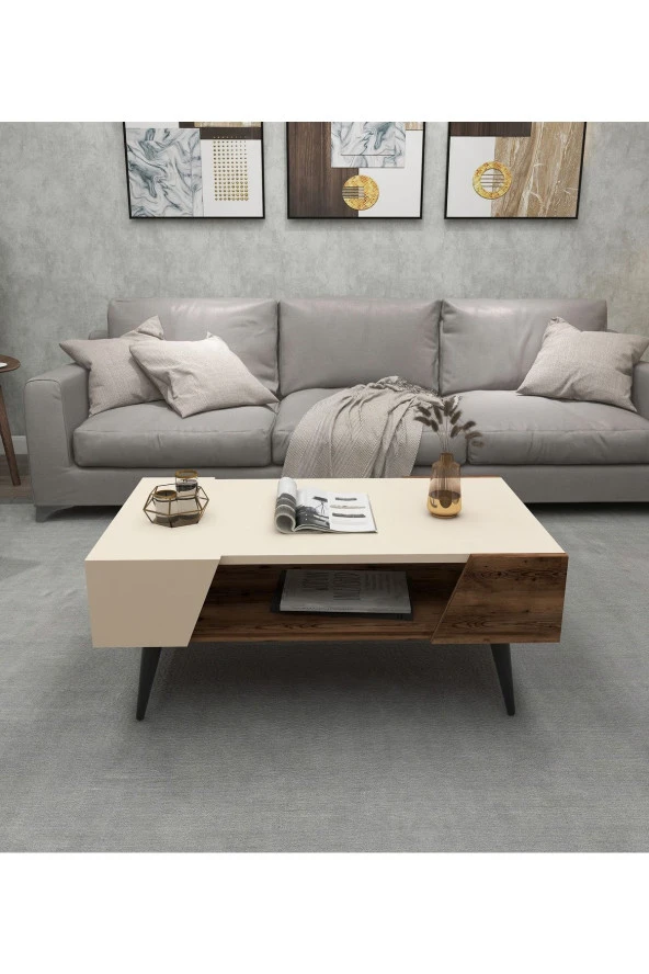 Arnetti Aren Orta Sehpa - Modern Ceviz ve Bej Renkli Salon Sehpası ürün görseli 1
