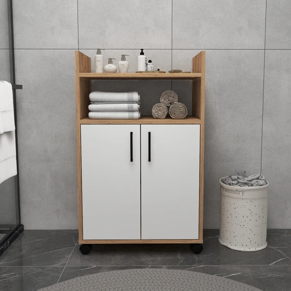 Arnetti Tiraks Çok Amaçlı 2 Kapaklı 4 Raflı Çok Amaçlı Mutfak Banyo Dolabı Atlantik Çam Beyaz ürün görseli 1