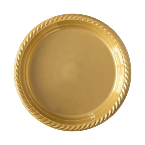 Kullan At Renkli Altın Renk Parti Davet Plastik Yuvarlak Tabak - 22 Cm. - 24 Adetlik 10 Paket ürün görseli 1