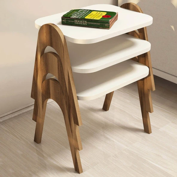 Variant Mobilya Paris Zigon Sehpa - Ceviz / Krem - Resim 2