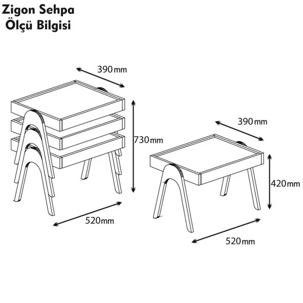 Variant Mobilya Roma Zigon Sehpa - Ceviz / Beyaz - Resim 4