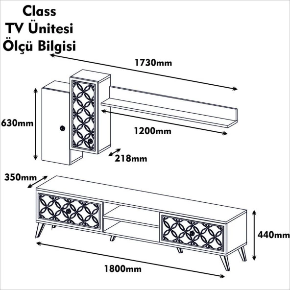 Variant Mobilya Class Duvar Raflı Tv Ünitesi - Ceviz / Sarı - Resim 2
