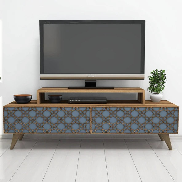 Variant Mobilya City Tv Ünitesi - Ceviz / Mavi - Resim 3