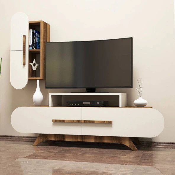 Variant Mobilya Rose Duvar Raflı Tv Ünitesi - Ceviz / Krem ürün görseli 1