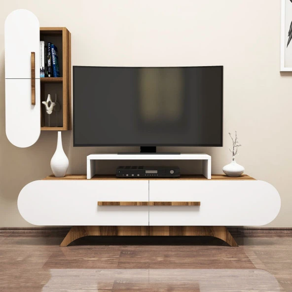 Variant Mobilya Rose Duvar Raflı Tv Ünitesi - Ceviz / Beyaz ürün görseli 1
