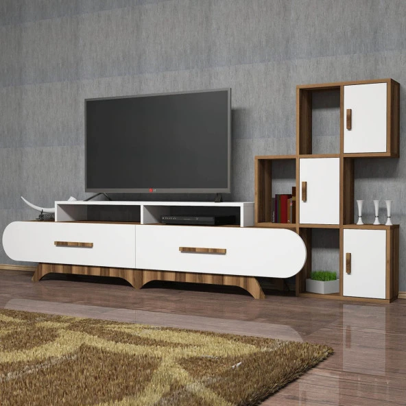 Variant Mobilya Flora Duvar Raflı Tv Ünitesi - Ceviz / Beyaz ürün görseli 1